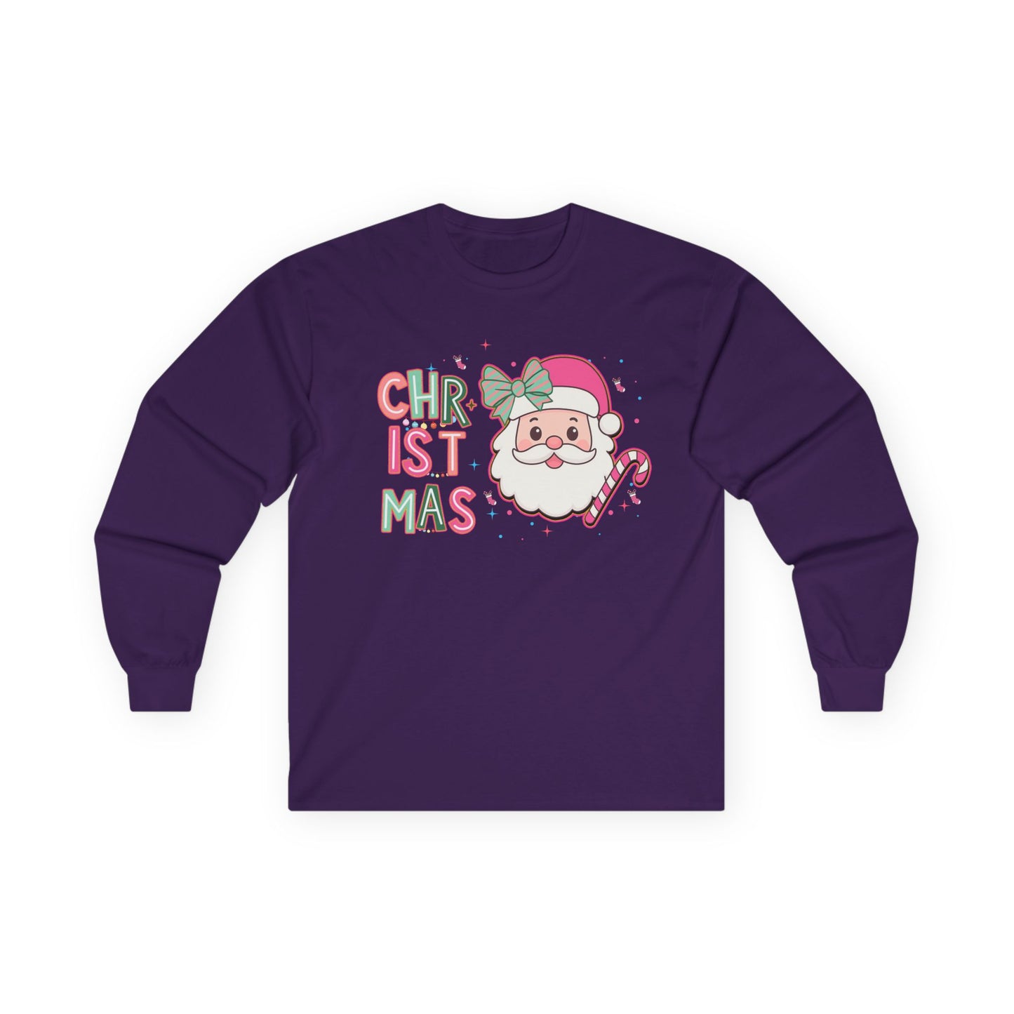 Christmas Santa Face Long Sleeve Tee — Cute Pastel Holiday Shirt
