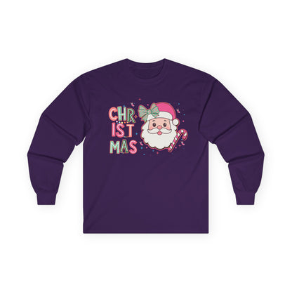 Christmas Santa Face Long Sleeve Tee — Cute Pastel Holiday Shirt