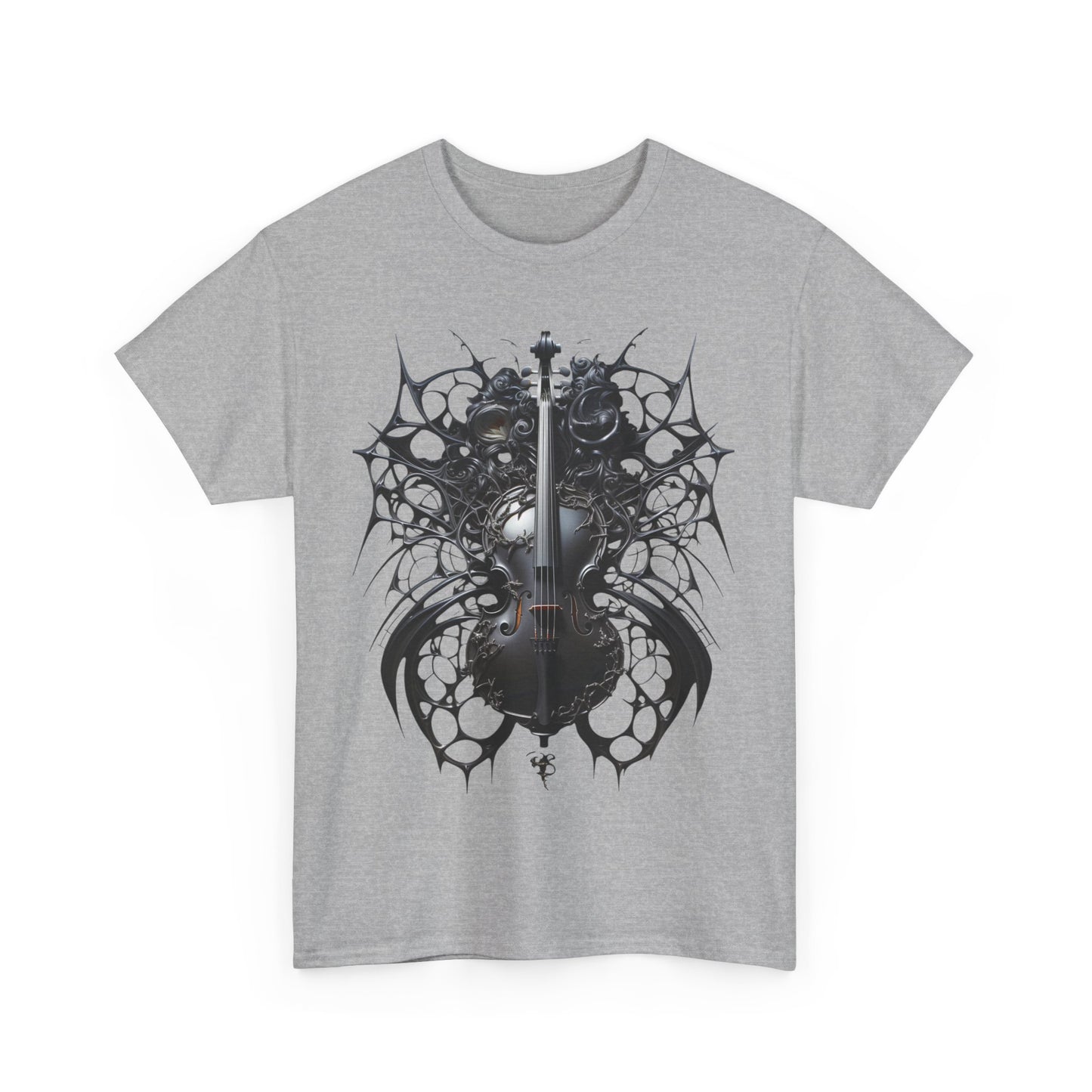 Heavy Cotton Tee with Gothic Violin Design - Perfect for Music Lovers