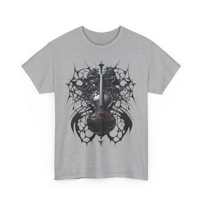 Heavy Cotton Tee with Gothic Violin Design - Perfect for Music Lovers