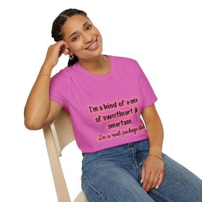 Funny Quote Unisex Softstyle T-Shirt - "I'm a mix of sweetheart & smartass"