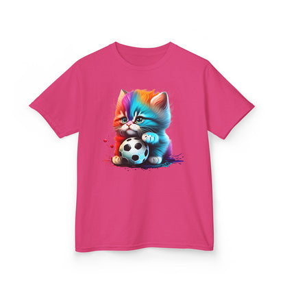Colorful Cat Soccer Kids Tee - Fun & Playful Design for Young Animal Lovers