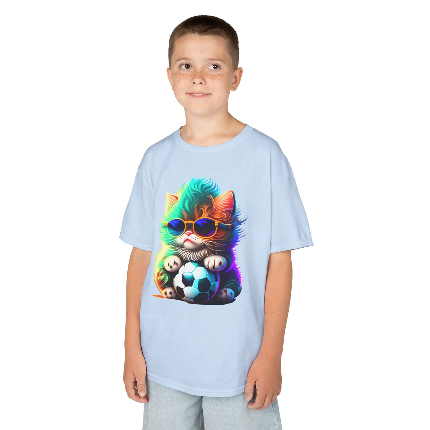 Cool Cat Soccer Kids Tee - Fun Heavy Cotton T-Shirt for Young Sports Fans
