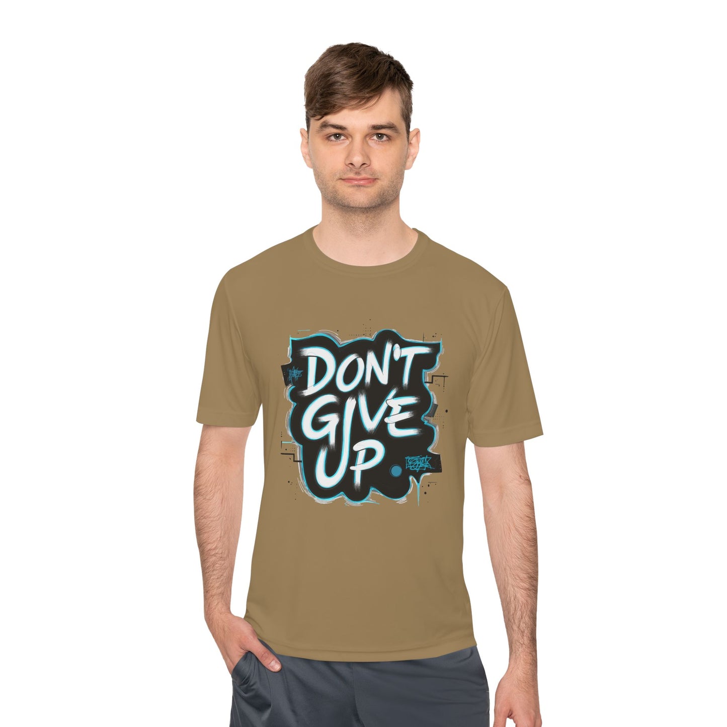 Motivational Wicking Tee – Don't Give Up, Gym Shirt, Fitness Apparel, Inspirational Top, Workout Gear, Casual Wear
