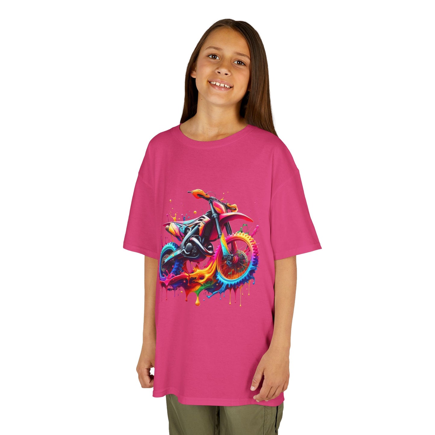 Kids' Motorcycle Graphic Tee - Vibrant Splash Design