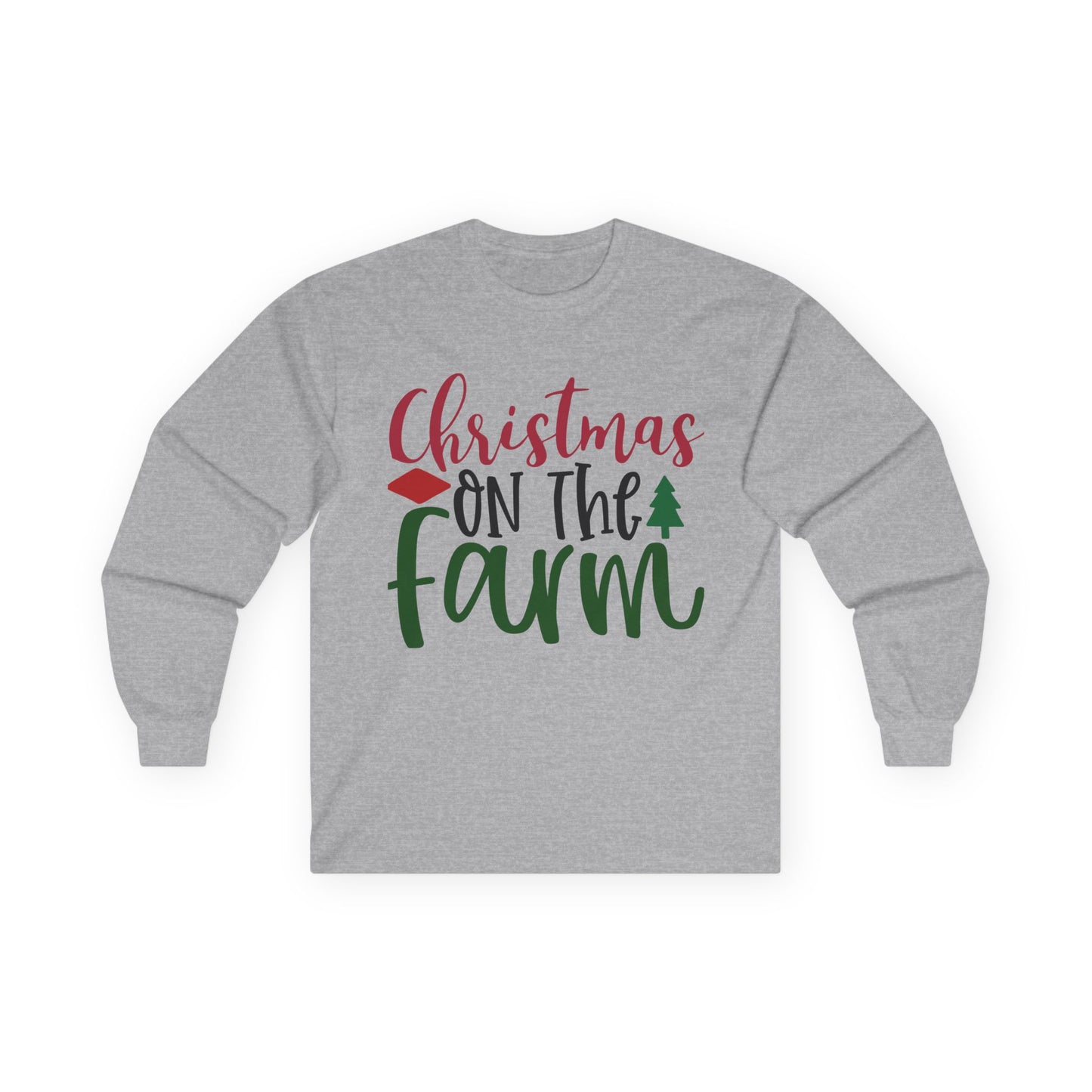 Christmas On The Farm Long Sleeve Tee, Holiday Shirt, Unisex Cotton Tee, Christmas Apparel, Farmhouse Style Shirt, Gift for Him/Her