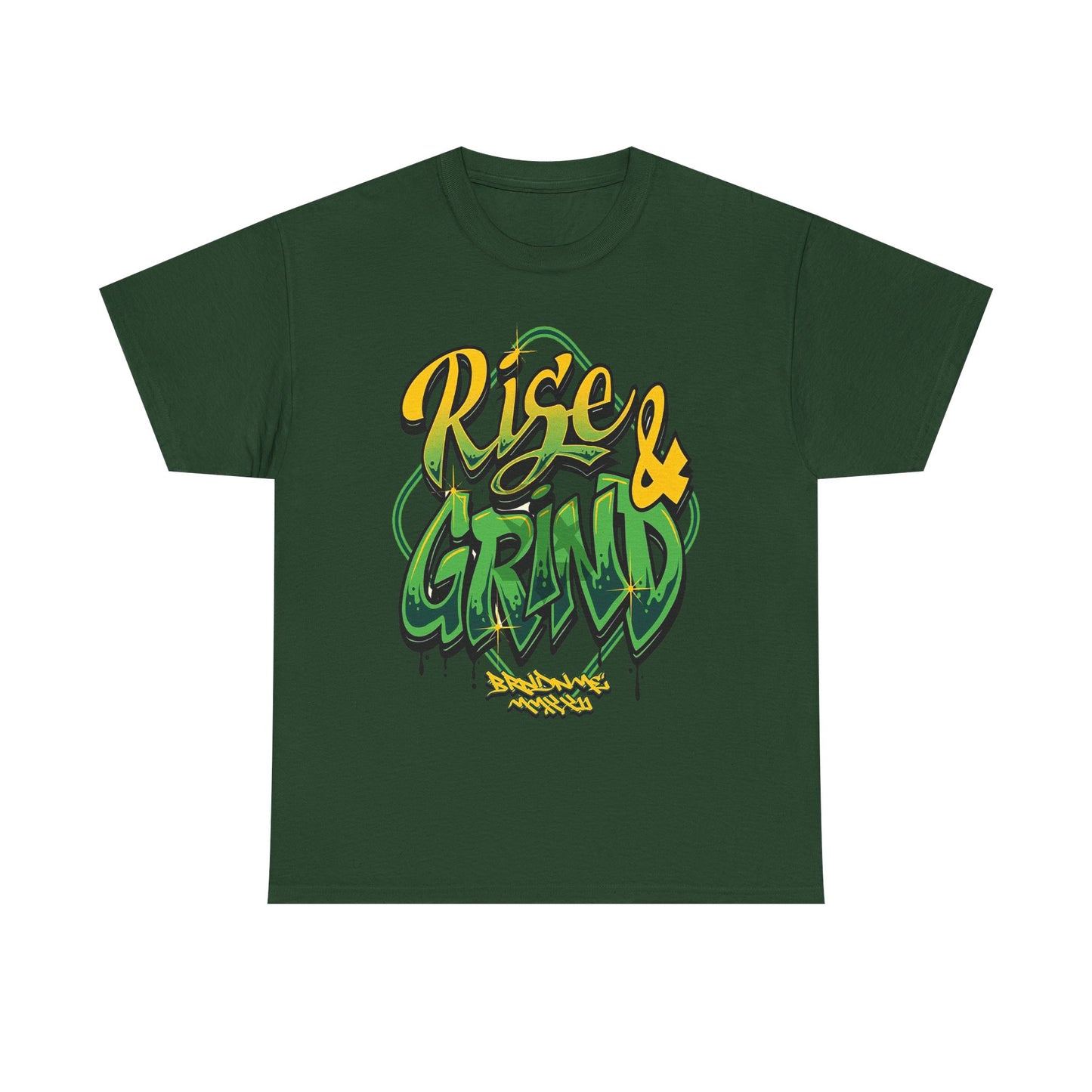 Rise & Grind Unisex Heavy Cotton Tee - Bold Graffiti Style Motivational T-Shirt