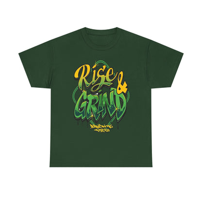 Rise & Grind Unisex Heavy Cotton Tee - Bold Graffiti Style Motivational T-Shirt