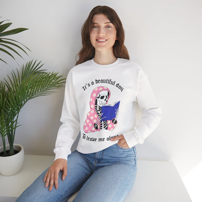 Unisex Heavy Blend™ Crewneck Sweatshirt - "It's a Beautiful Day to Leave Me Alone" Cozy Graphic