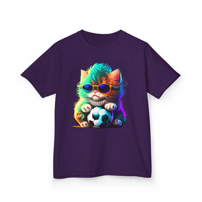 Cool Cat Soccer Kids Tee - Fun Heavy Cotton T-Shirt for Young Sports Fans