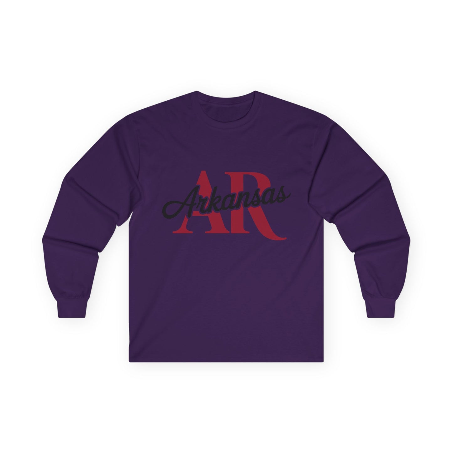 Arkansas AR Script Long Sleeve Tee — State Pride Graphic Shirt