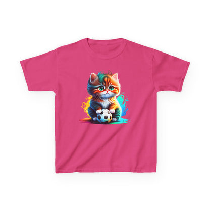 Playful Cat Soccer Kids Heavy Cotton™ Tee - Fun and Colorful T-Shirt for Young Animal Lovers