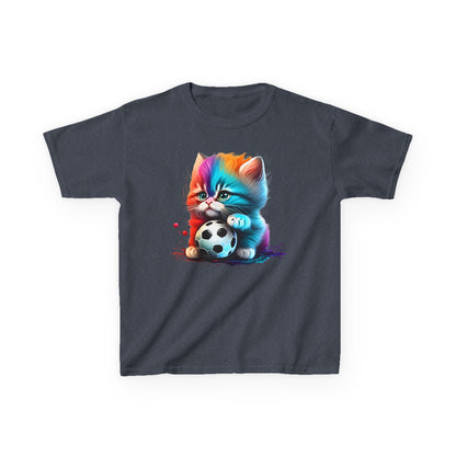 Colorful Cat Soccer Kids Tee - Fun & Playful Design for Young Animal Lovers