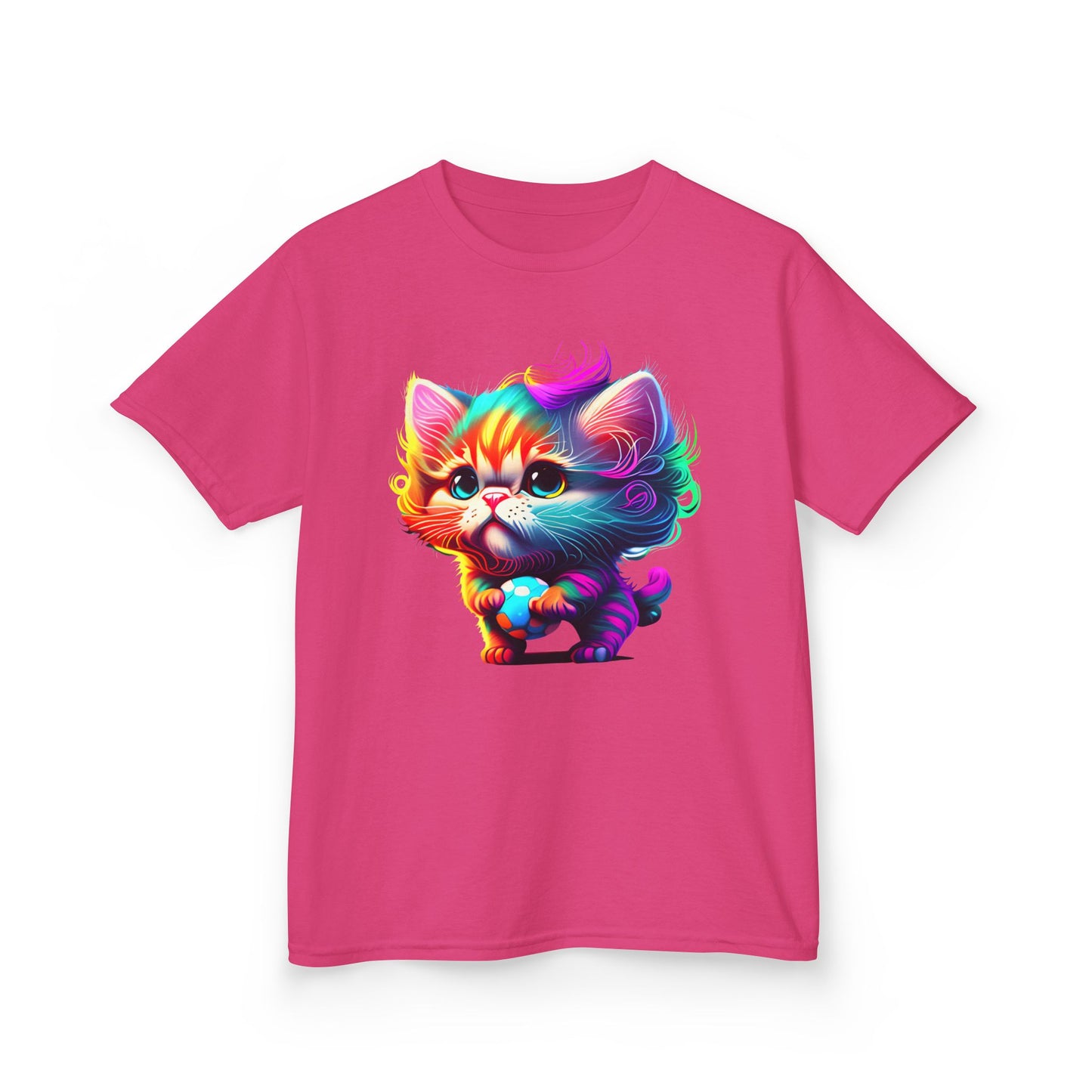 Colorful Cartoon Cat Kids Heavy Cotton Tee - Fun & Playful Design