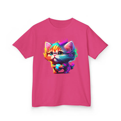 Colorful Cartoon Cat Kids Heavy Cotton Tee - Fun & Playful Design