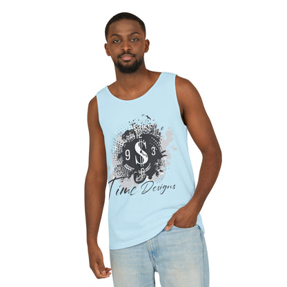 Unisex Garment-Dyed Tank Top with Time Designs - Casual Summer Wear, Beach Outfit, Gift for Friends, Vacation Essentials, Relaxed Style
