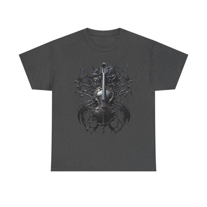 Heavy Cotton Tee with Gothic Violin Design - Perfect for Music Lovers