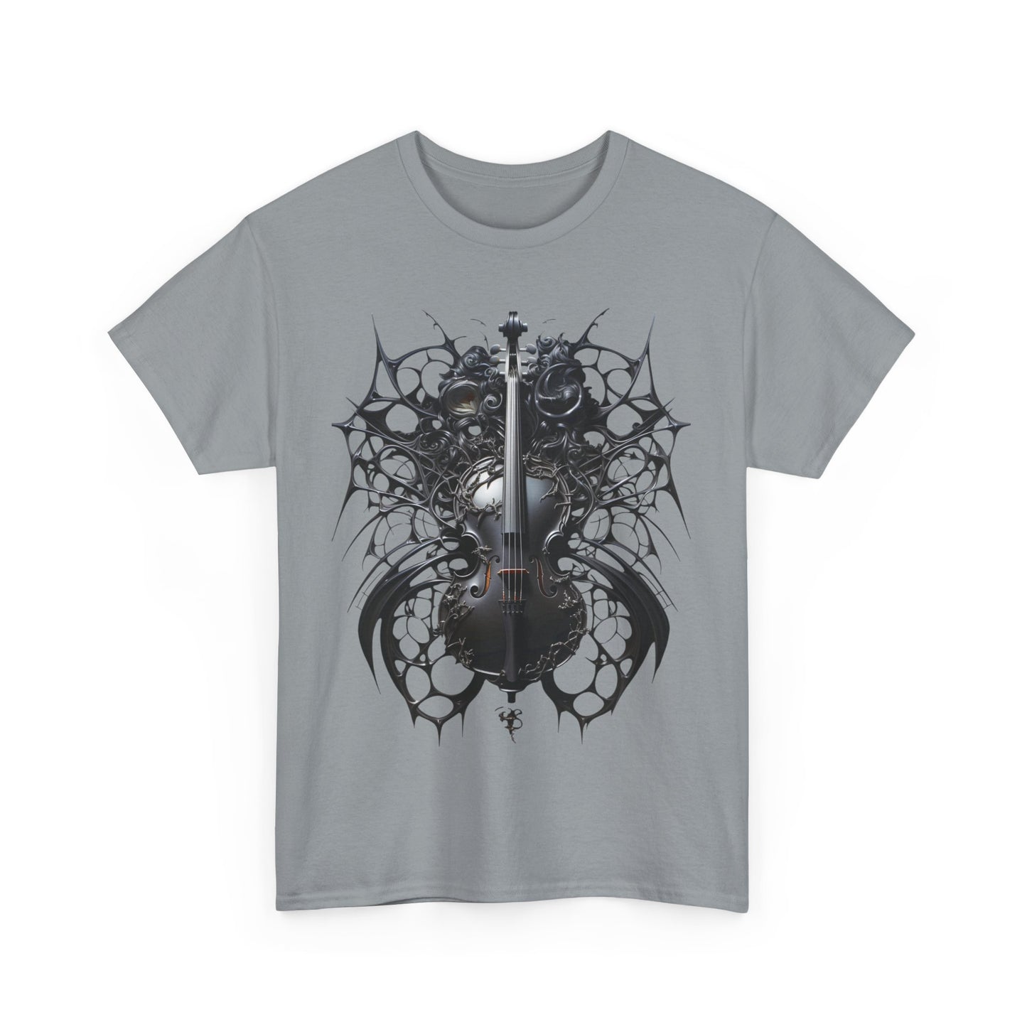 Heavy Cotton Tee with Gothic Violin Design - Perfect for Music Lovers