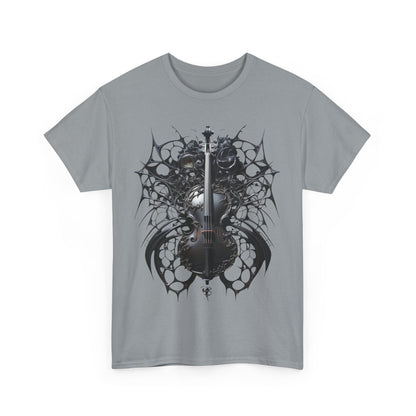 Heavy Cotton Tee with Gothic Violin Design - Perfect for Music Lovers