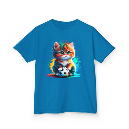 Playful Cat Soccer Kids Heavy Cotton™ Tee - Fun and Colorful T-Shirt for Young Animal Lovers