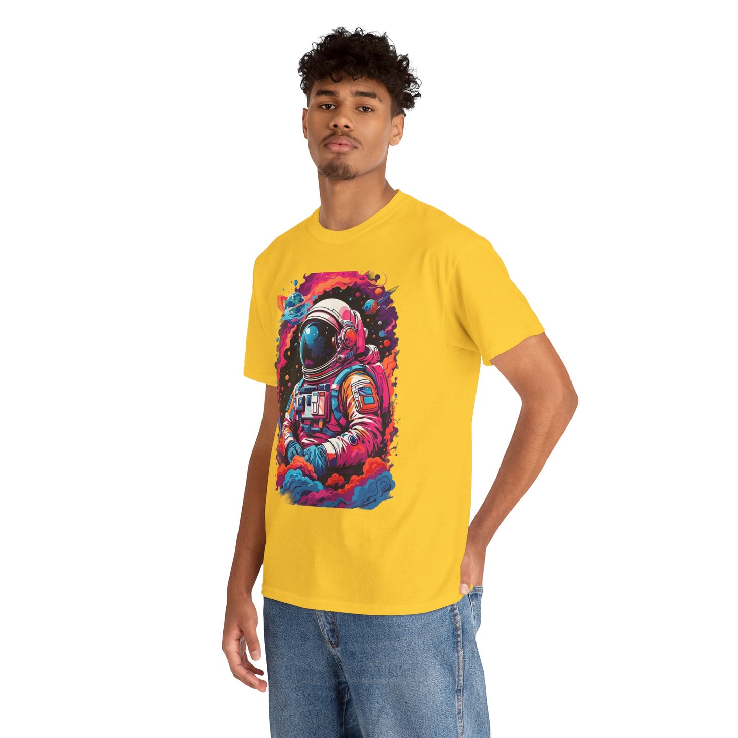 Cosmic Astronaut Unisex Heavy Cotton Tee - Galaxy Graphic T-Shirt