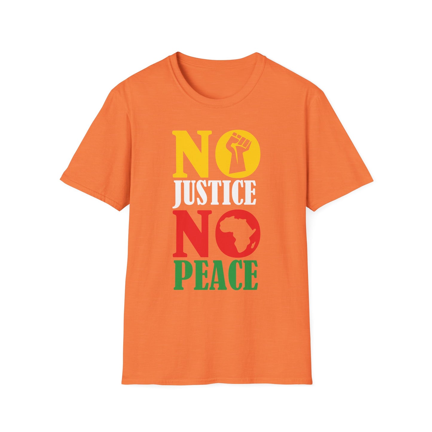 Justice No Peace T-Shirt | Unisex Softstyle Tee | Activism Apparel | Social Justice Gift | Orange Protest Shirt | Statement Tee