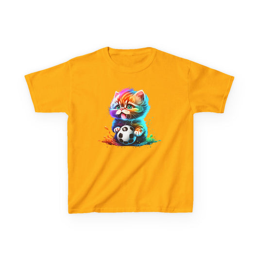 Colorful Cat Soccer Tee for Kids - Fun and Playful Design