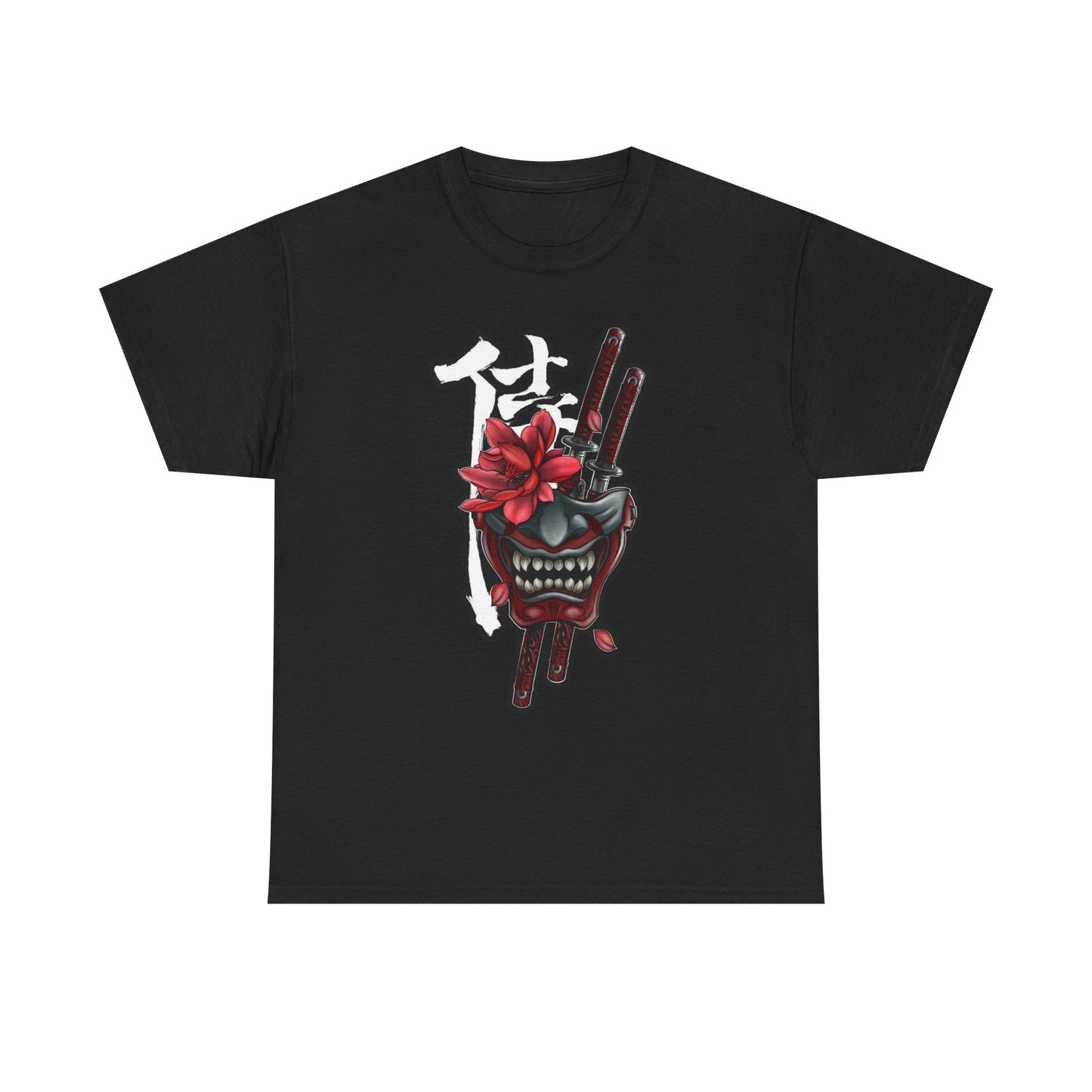Unisex Heavy Cotton Tee - Floral Samurai Mask Design