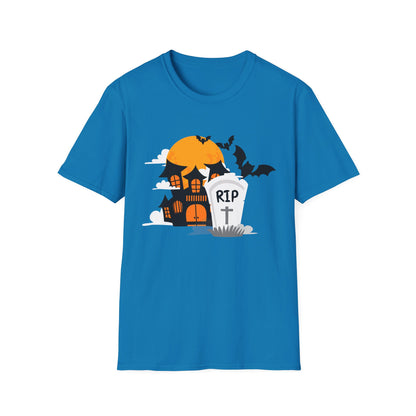 Spooky Halloween T-Shirt, Unisex Softstyle Tee, Pumpkin and Haunted House Design, Fun Fall Shirt, Perfect for Halloween Parties, Trick [...]
