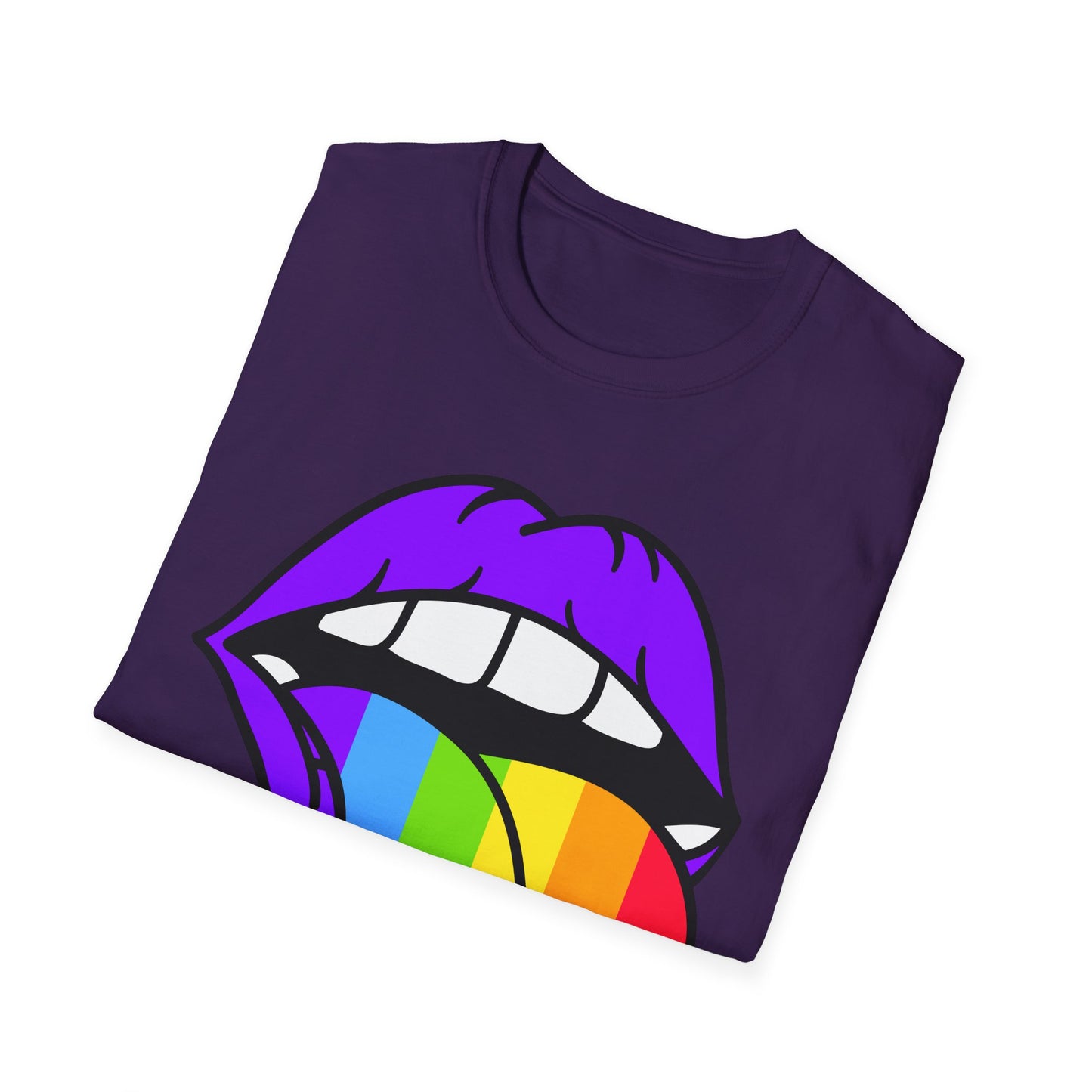 Pride Graphic Tee, Rainbow Mouth Design T-Shirt, Unisex Softstyle Shirt, LGBTQ+ Apparel, Fun Casual Wear, Birthday Gift