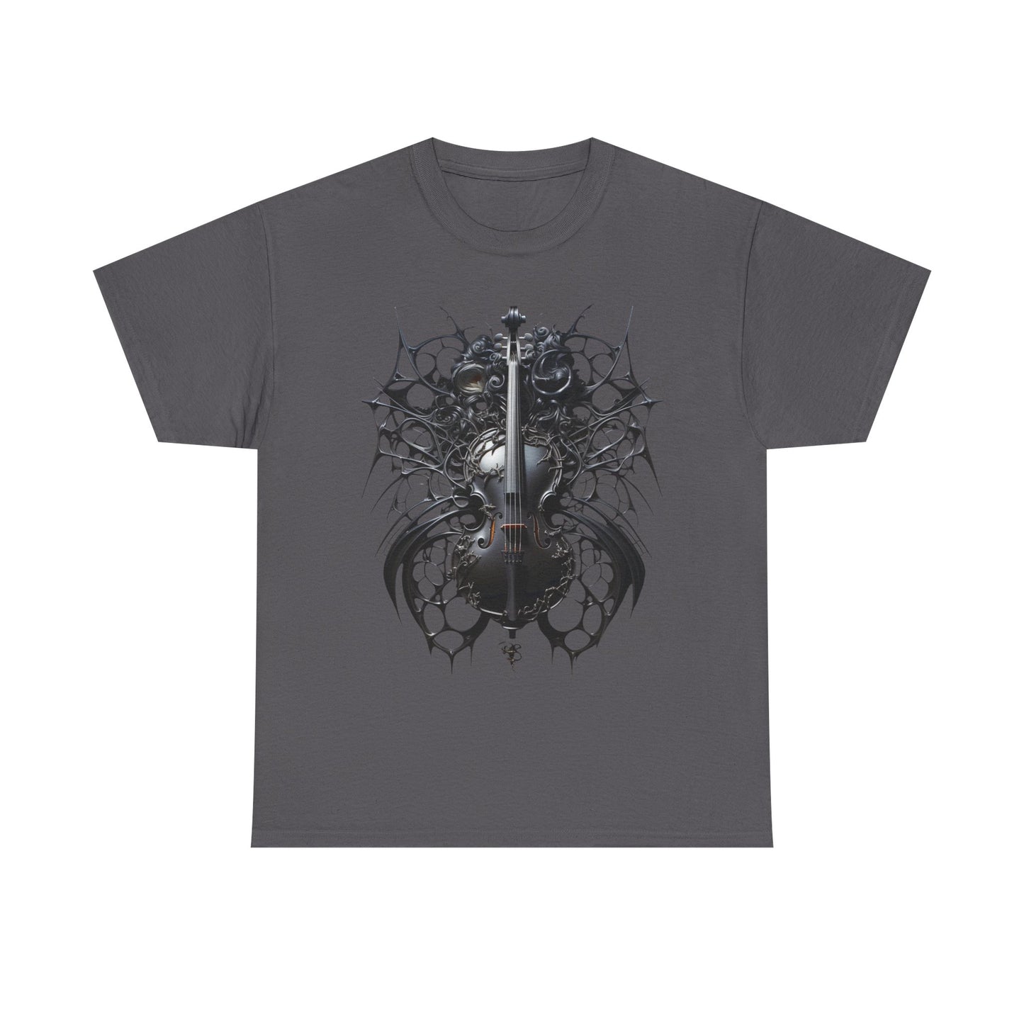 Heavy Cotton Tee with Gothic Violin Design - Perfect for Music Lovers