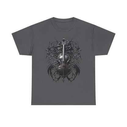 Heavy Cotton Tee with Gothic Violin Design - Perfect for Music Lovers