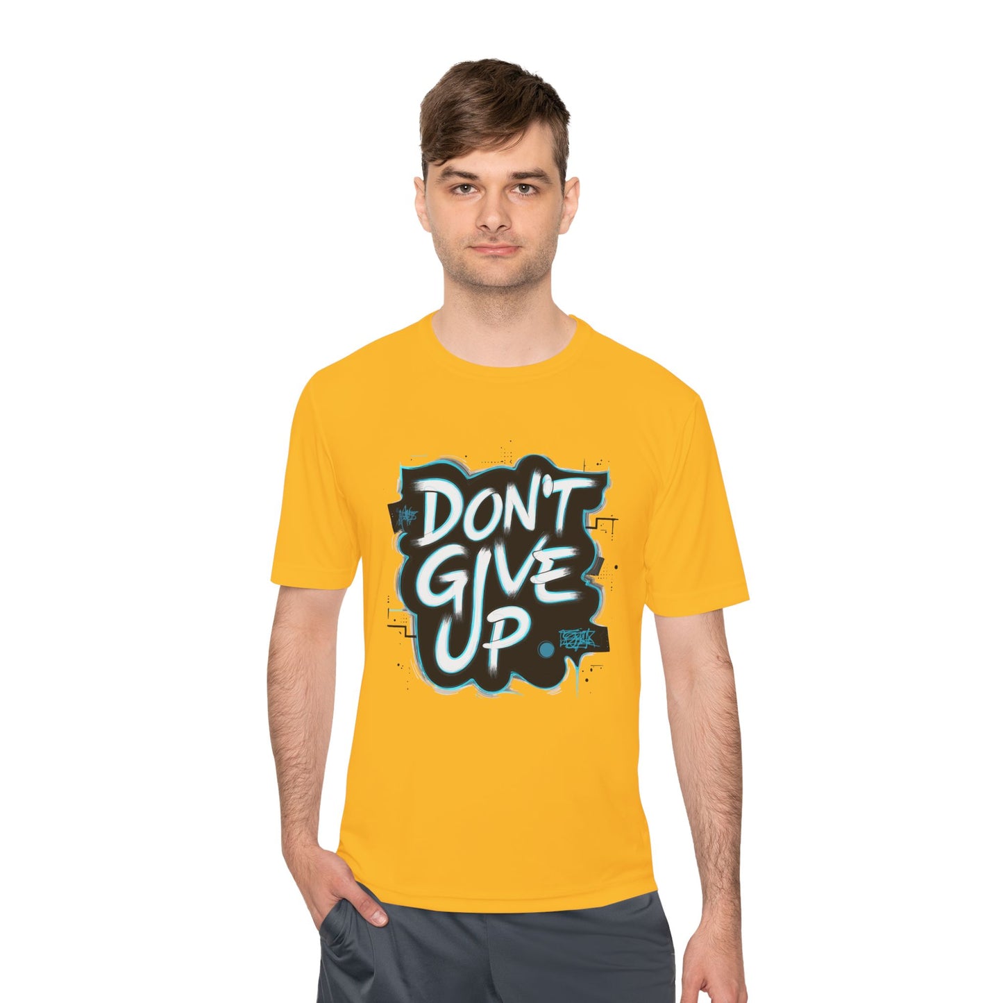 Motivational Wicking Tee – Don't Give Up, Gym Shirt, Fitness Apparel, Inspirational Top, Workout Gear, Casual Wear