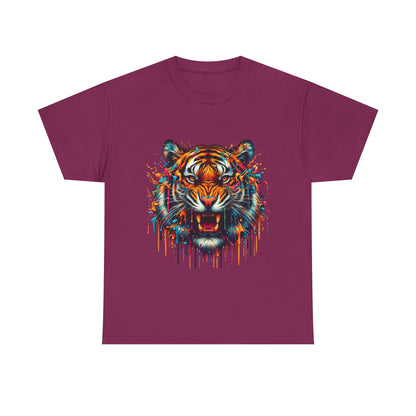 Fierce Tiger Unisex Heavy Cotton Tee - Vibrant Animal Graphic Shirt