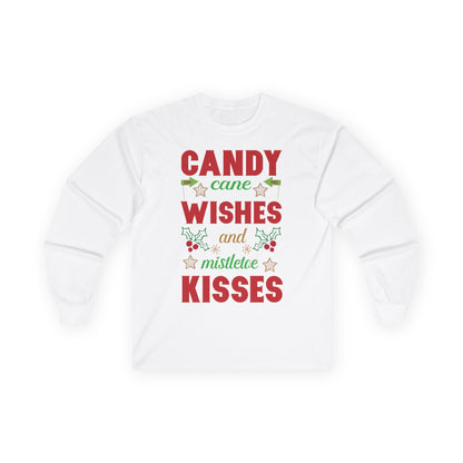 Candy Cane Wishes Long Sleeve Tee, Christmas Shirt, Holiday Gift, Mistletoe Apparel, Winter Fashion, Family Gathering Outfit