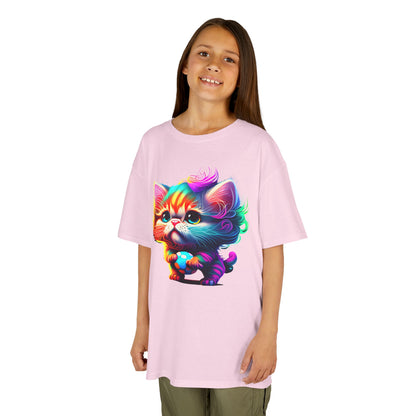 Colorful Cartoon Cat Kids Heavy Cotton Tee - Fun & Playful Design