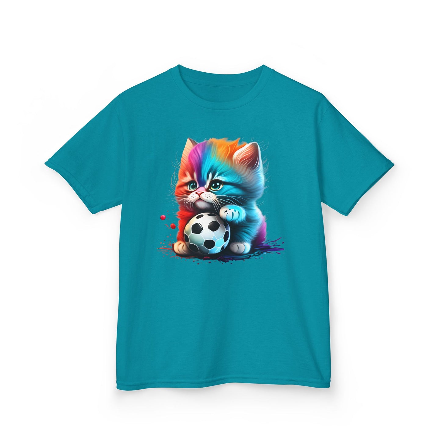 Colorful Cat Soccer Kids Tee - Fun & Playful Design for Young Animal Lovers
