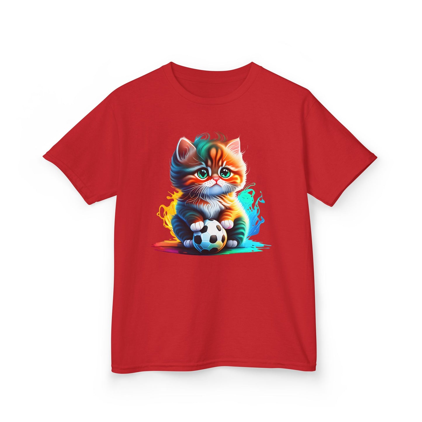 Playful Cat Soccer Kids Heavy Cotton™ Tee - Fun and Colorful T-Shirt for Young Animal Lovers