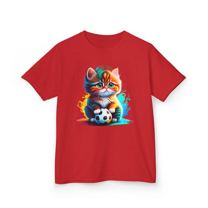Playful Cat Soccer Kids Heavy Cotton™ Tee - Fun and Colorful T-Shirt for Young Animal Lovers