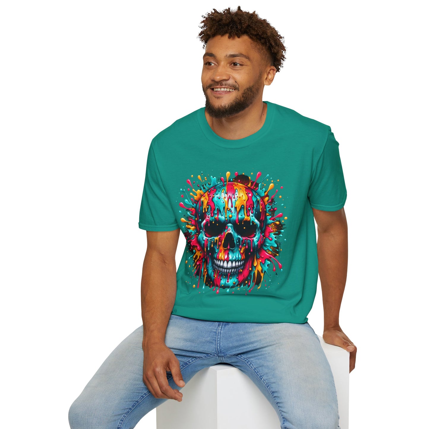 Colorful Drip Skull Unisex T-Shirt - Vibrant Graphic Tee for Art & Music Lovers