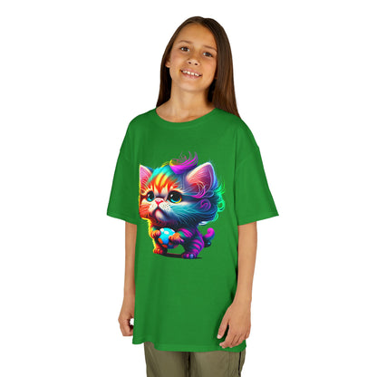 Colorful Cartoon Cat Kids Heavy Cotton Tee - Fun & Playful Design