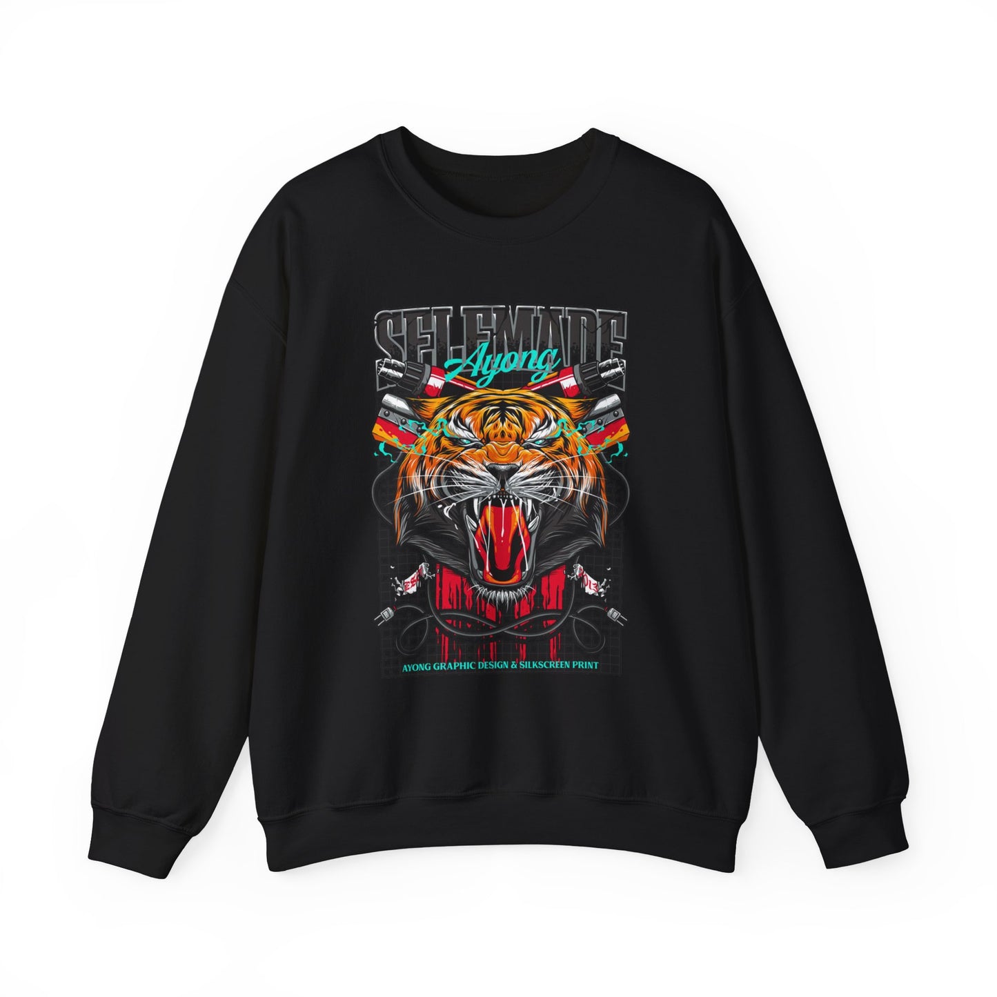 Crewneck Sweatshirt — Bold Roaring Tiger Graphic with 'Ayoung' Ribbon