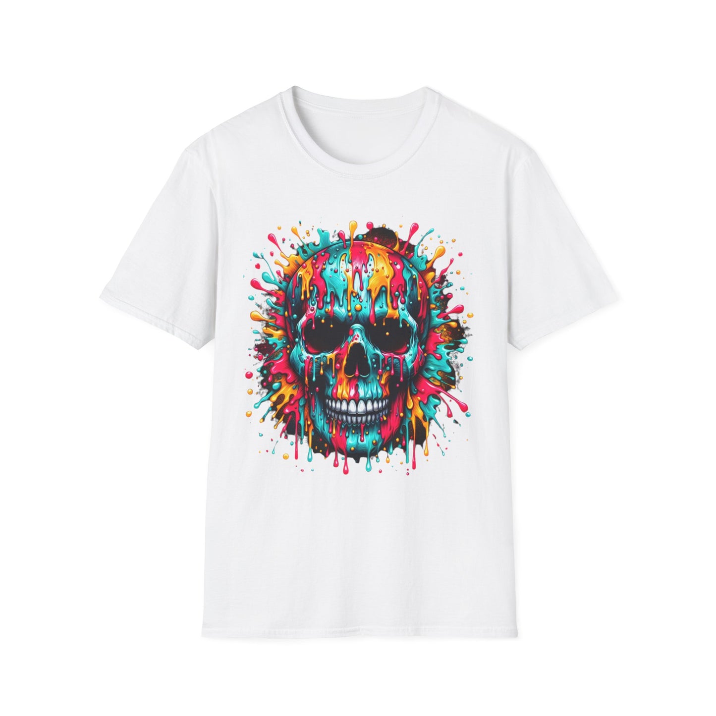 Colorful Drip Skull Unisex T-Shirt - Vibrant Graphic Tee for Art & Music Lovers