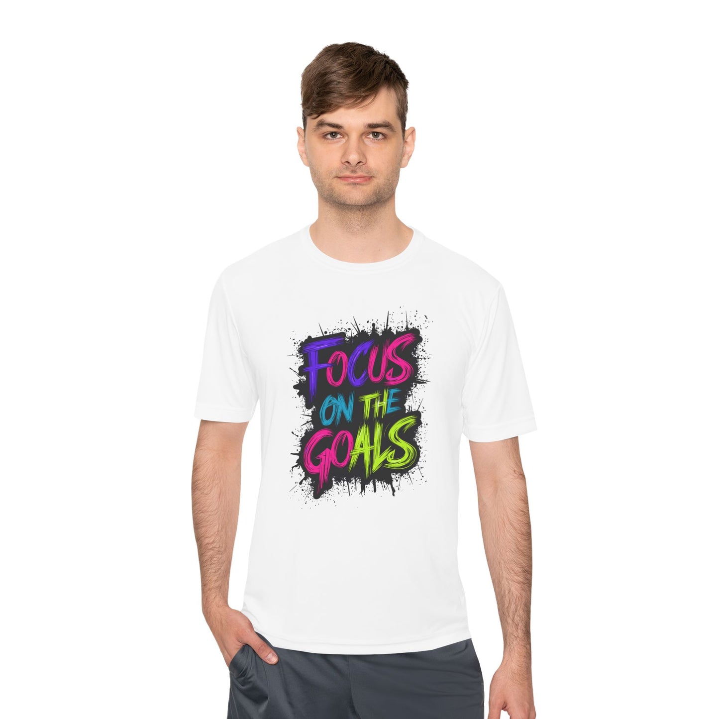 Colorful Motivational Fitness Tee for Active Lifestyle, Gym Shirt, Workout Shirt, Gift for Athletes, Focus on the Goals