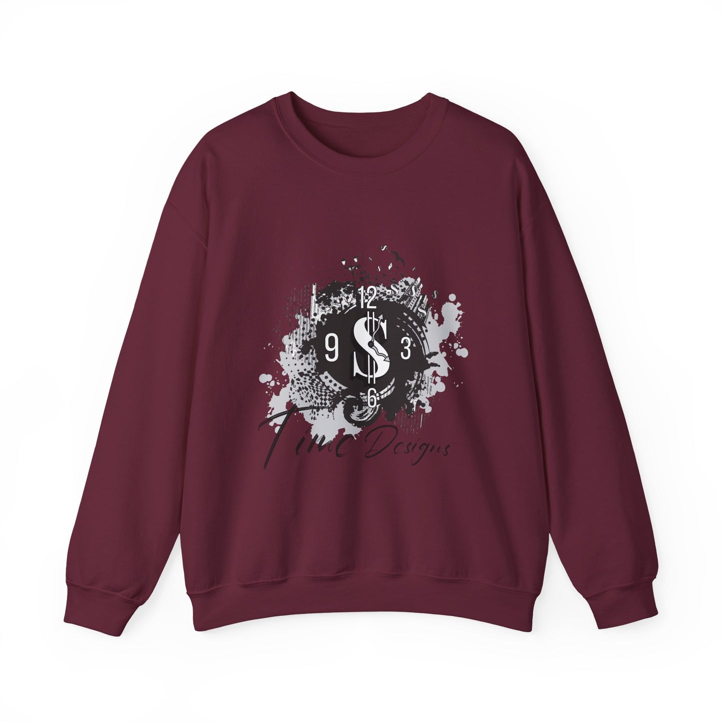 Crewneck Sweatshirt — Grunge Dollar Logo "Time Designs" Graphic