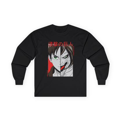 Anime Split-Face Long Sleeve Tee — Eren Jaeger Inspired Design