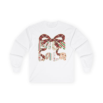 Long Sleeve Tee — Retro Plaid ‘Be Mine’ Valentine Heart Graphic
