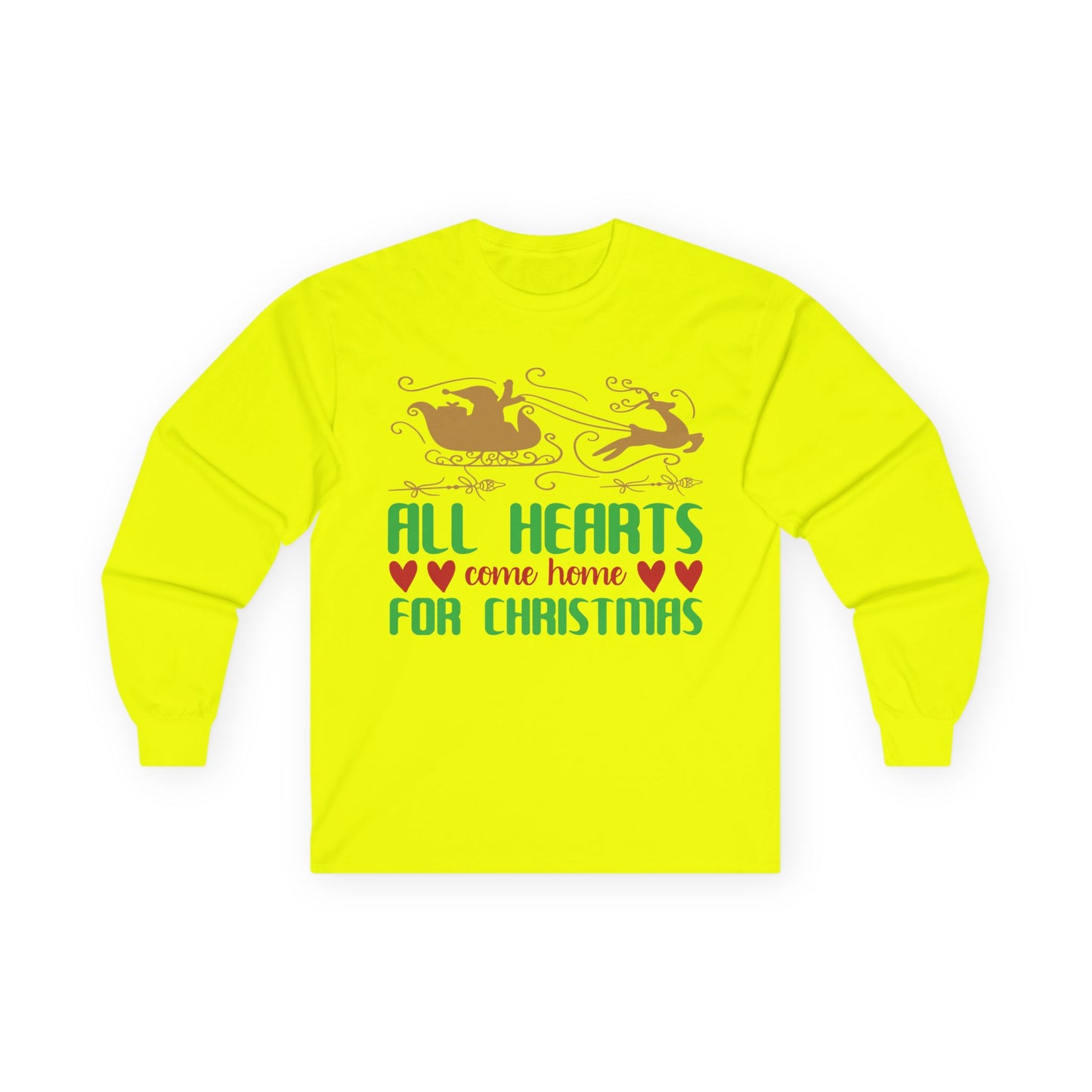 All Hearts Come Home Unisex Long Sleeve Tee, Cozy Holiday Shirt, Christmas Gift, Family Gathering Apparel, Winter Fashion