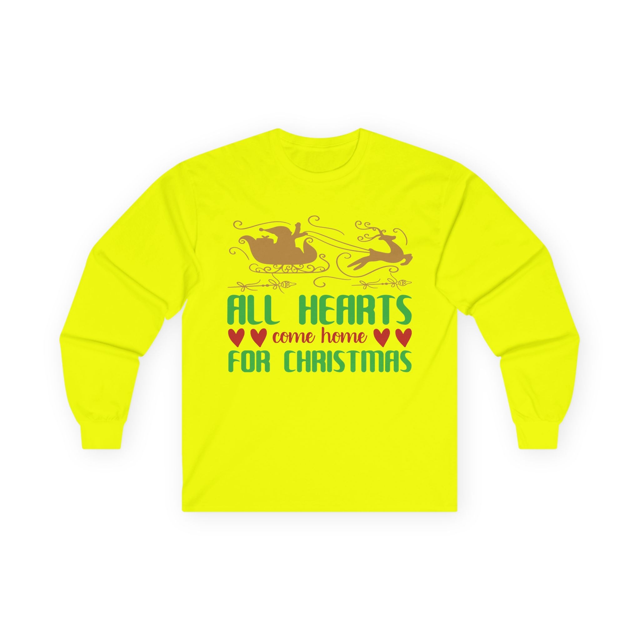 All Hearts Come Home Unisex Long Sleeve Tee, Cozy Holiday Shirt, Christmas Gift, Family Gathering Apparel, Winter Fashion