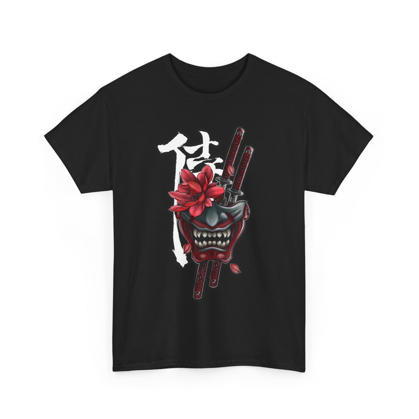 Unisex Heavy Cotton Tee - Floral Samurai Mask Design